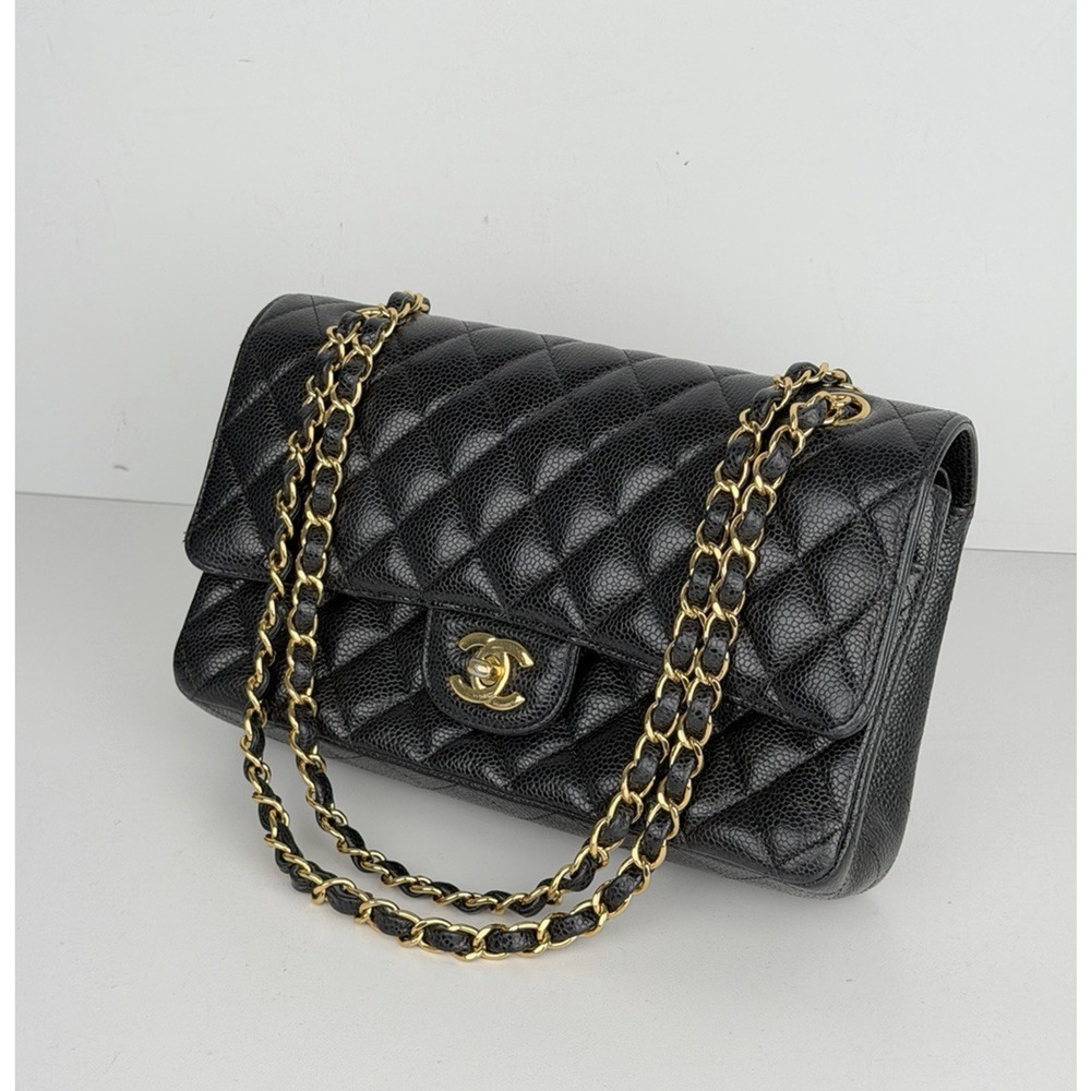 Chanel Classic Double Flap Medium Bag in Black Quilted Caviar Leather 2019 C6